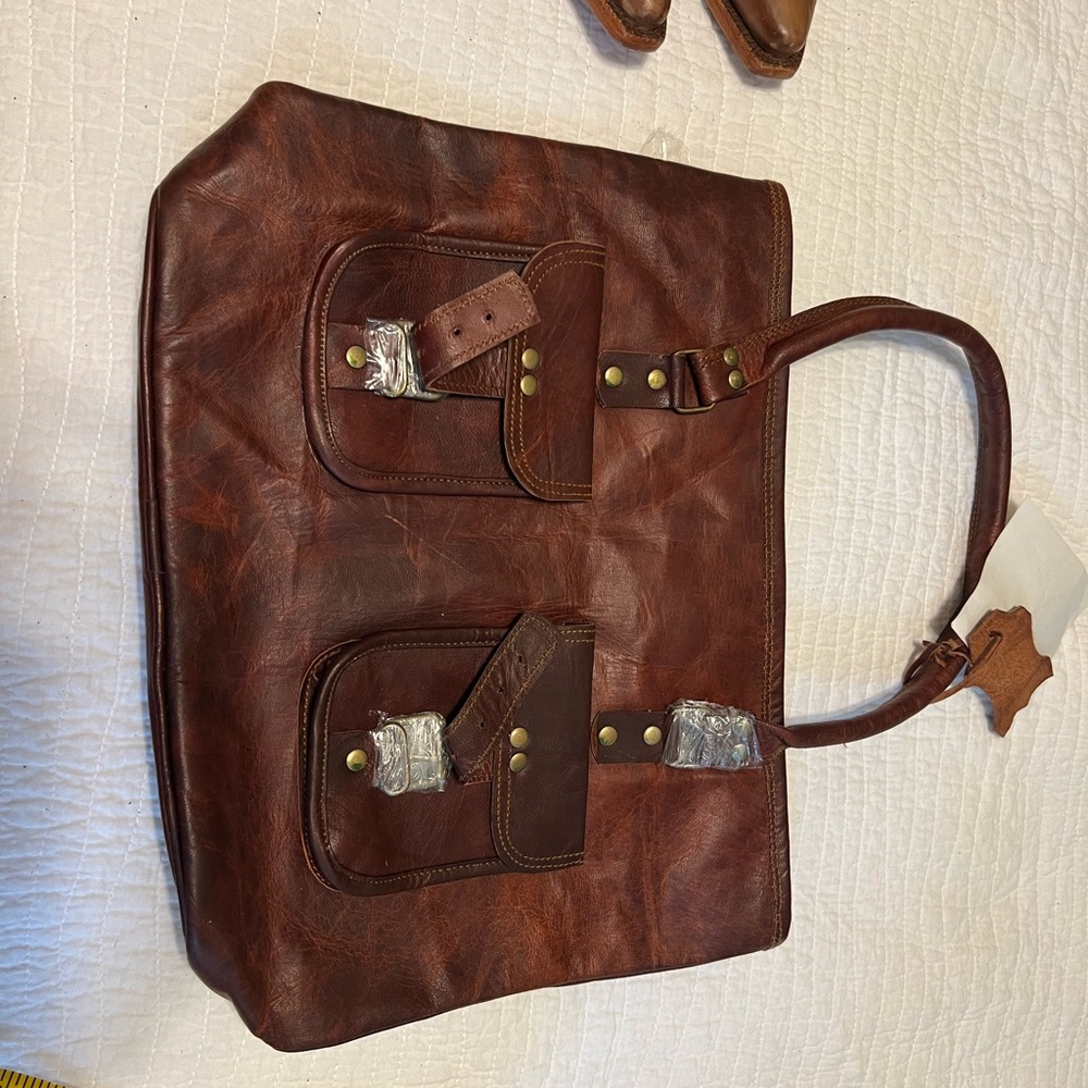 Mariah Brown Leather Tote Bag Made In India - Picture 6 of 10